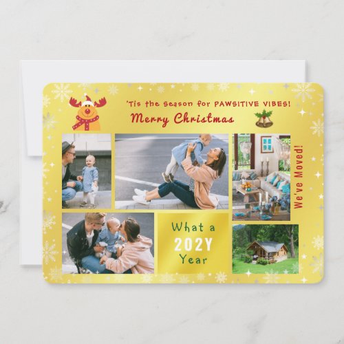 Funny Rudolph Weve Moved 5 Photos Elegant Golden Holiday Card