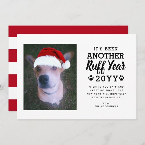 Funny Ruff Year Red Christmas Dog Photo Holiday Card