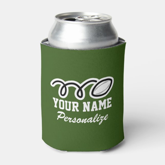 Funny rugby ball cartoon custom name Birthday gift Can Cooler (Can Front)