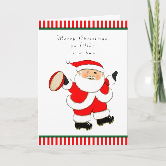Funny Rugby Christmas Holiday Card (Front)