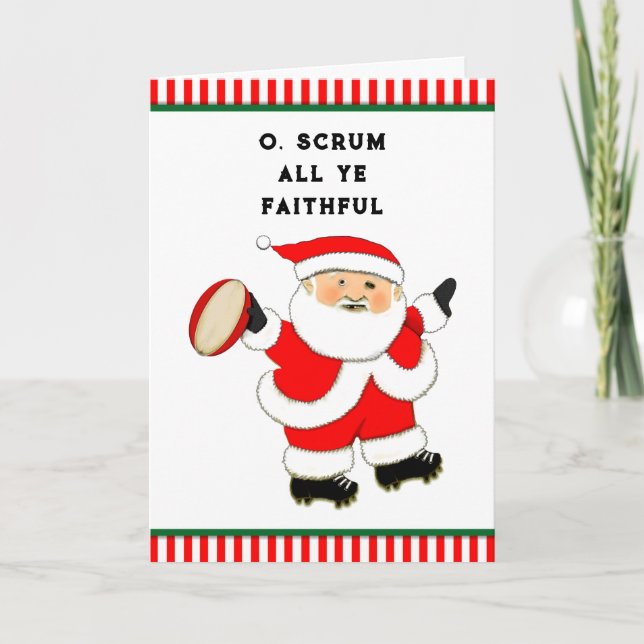 Funny Rugby Christmas Holiday Card (Front)