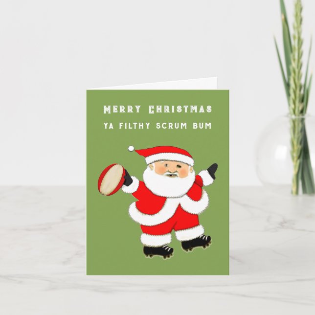 Funny Rugby Christmas Holiday Card (Front)