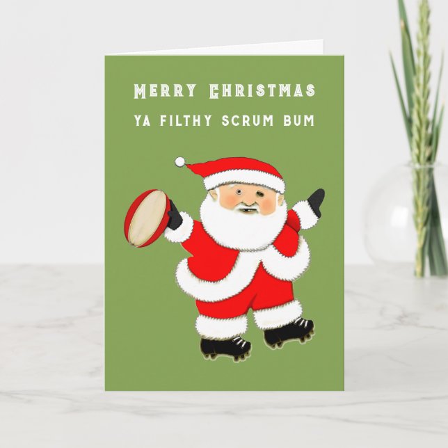 Funny Rugby Christmas Holiday Card (Front)