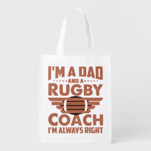 Funny Rugby Dad and Rugby Coach Grocery Bag