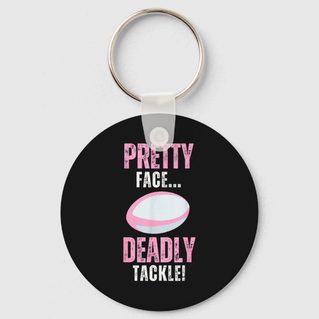 Funny Rugby Gift For Girls Pretty Face Deadly Tack Keychain (Front)