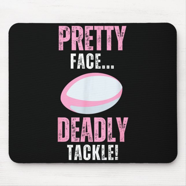 Funny Rugby Gift For Girls Pretty Face Deadly Tack Mouse Pad (Front)