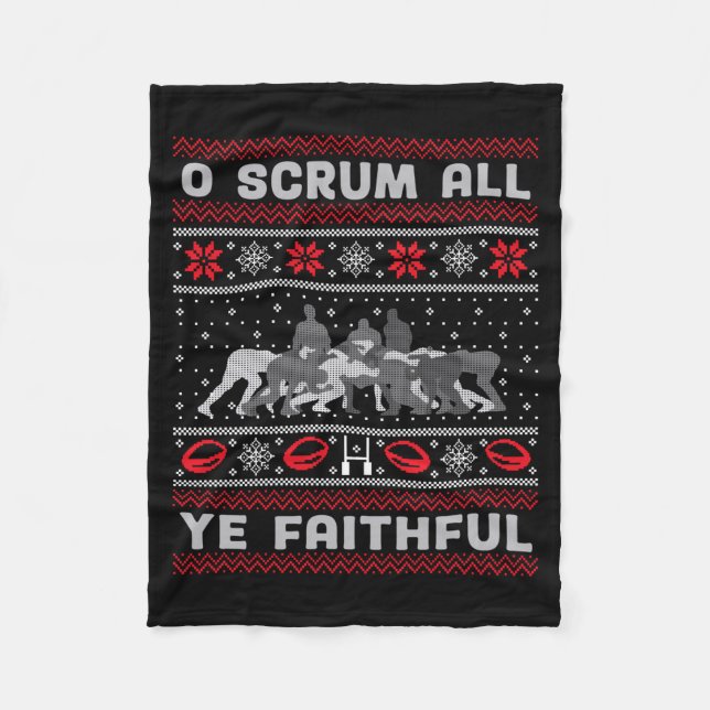 Funny Rugby O Scrum All Ye Faithful Ugly Merry Chr Fleece Blanket (Front)