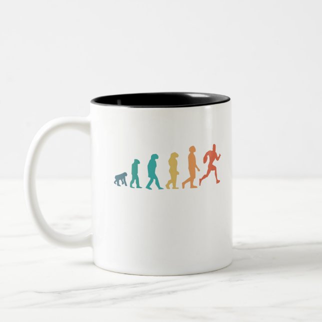 Funny Rugby Player Human Evolution Sport Retro Two-Tone Coffee Mug (Left)