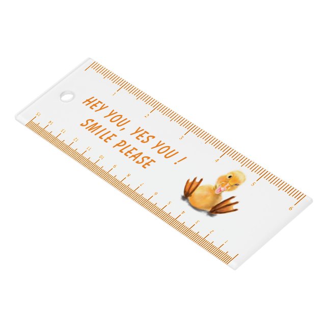Funny Ruler with Happy Duck - Custom Text (Angled)