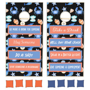 Funny Rules Beach Themed Cornhole Set