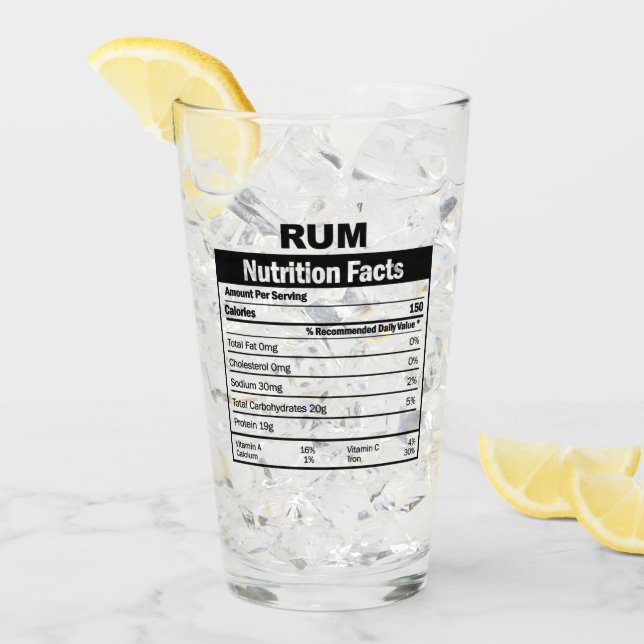 Funny Rum Nutrition Facts Glass (Front Ice)