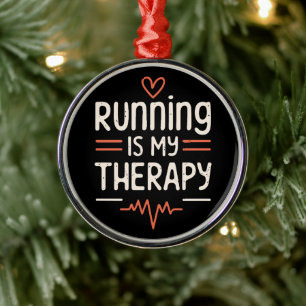 Funny runner marathoner quotes jokes black and red metal ornament