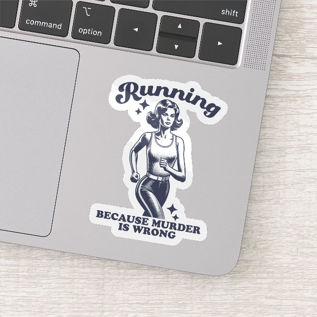 Funny Running Because Murder Is Wrong Retro Sticker (Detail)