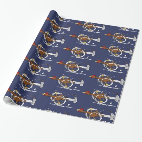 Funny running brown chicken cartoon pattern wrapping paper