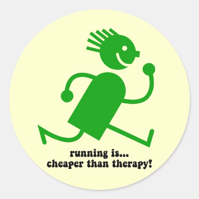 Funny running classic round sticker (Front)