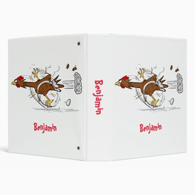 Funny running cool chicken cartoon illustration 3 ring binder (Background)