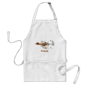 Funny running cool chicken cartoon illustration adult apron