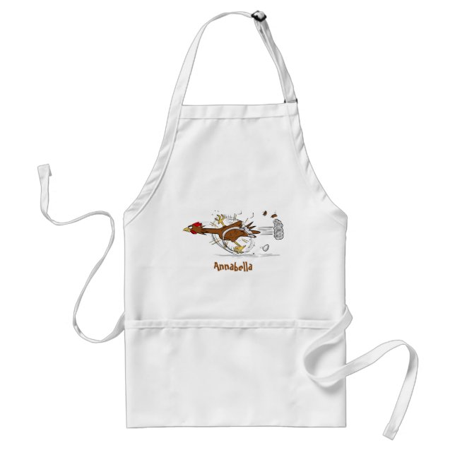 Funny running cool chicken cartoon illustration adult apron (Front)