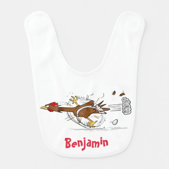 Funny running cool chicken cartoon illustration baby bib (Front)