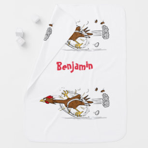 Funny running cool chicken cartoon illustration baby blanket