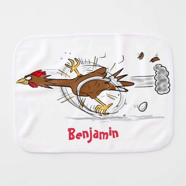 Funny running cool chicken cartoon illustration baby burp cloth (Front Horizontal)