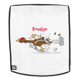 Funny running cool chicken cartoon illustration backpack