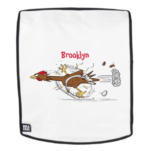 Funny running cool chicken cartoon illustration backpack