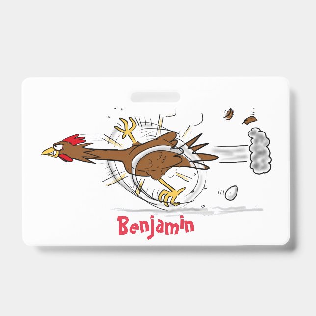 Funny running cool chicken cartoon illustration badge (Front)