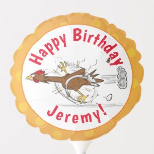 Funny running cool chicken cartoon illustration balloon