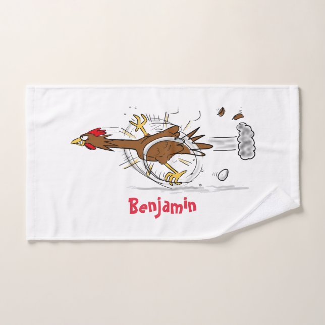 Funny running cool chicken cartoon illustration bath towel set (Hand Towel)