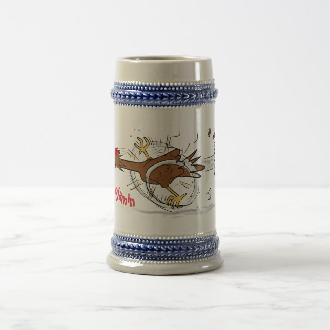 Funny running cool chicken cartoon illustration beer stein (Center)