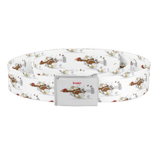 Funny running cool chicken cartoon illustration belt