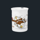 Funny running cool chicken cartoon illustration beverage pitcher<br><div class="desc">Funny running chicken cartoon. Faster than a speeding pullet!</div>