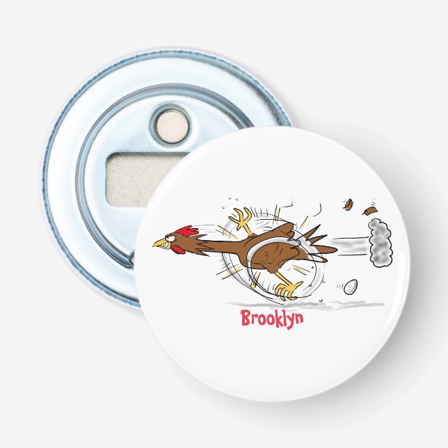 Funny running cool chicken cartoon illustration bottle opener (Front)