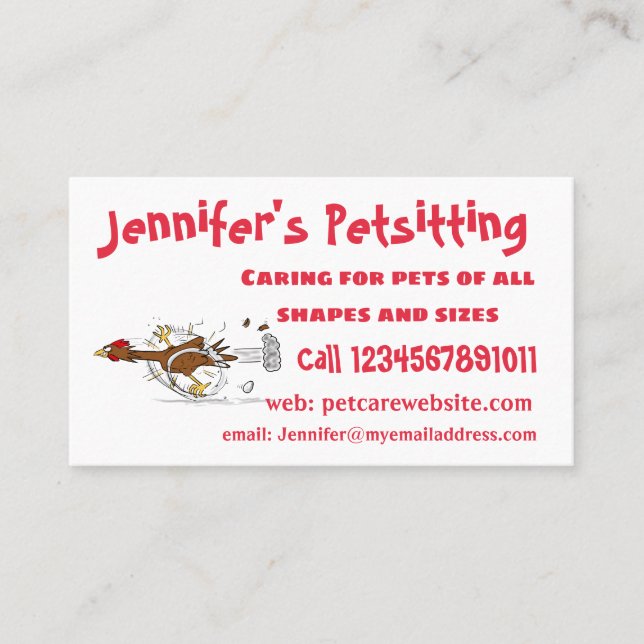 Funny running cool chicken cartoon illustration business card (Front)
