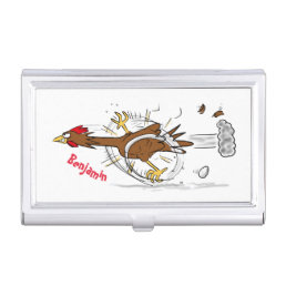 Funny running cool chicken cartoon illustration business card case