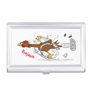 Funny running cool chicken cartoon illustration business card case