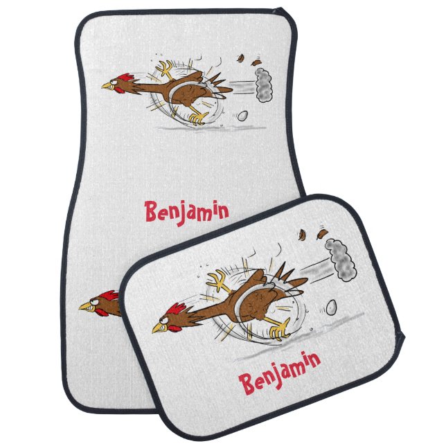 Funny running cool chicken cartoon illustration  car floor mat (Set)