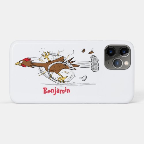 Funny running cool chicken cartoon illustration iPhone 11 pro case