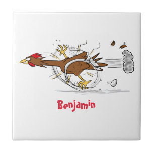 Funny running cool chicken cartoon illustration ceramic tile