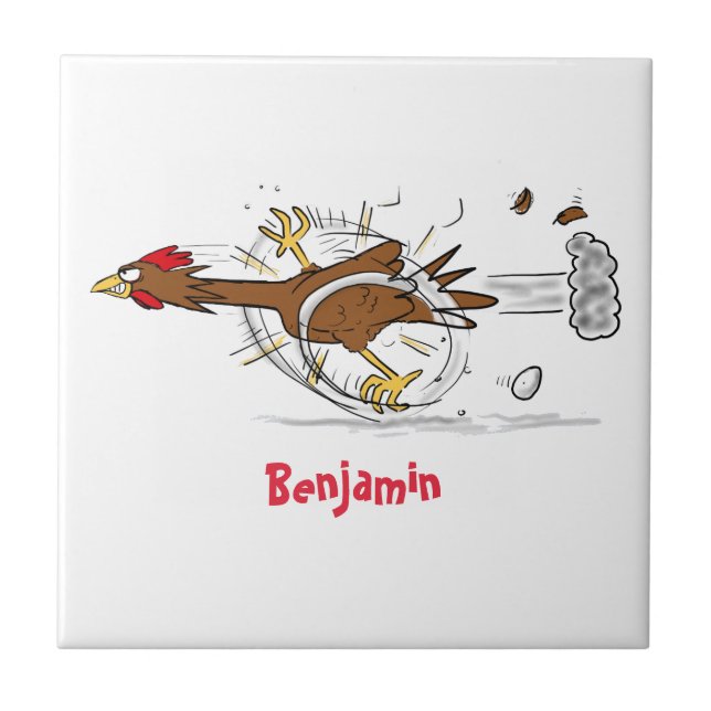 Funny running cool chicken cartoon illustration ceramic tile (Front)