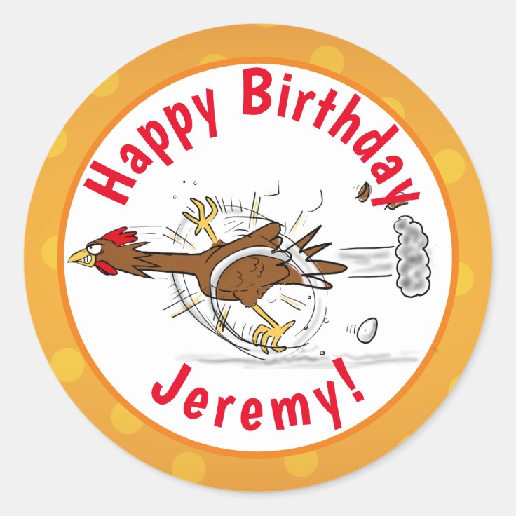 Funny running cool chicken cartoon illustration classic round sticker