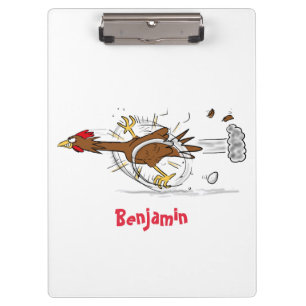 Funny running cool chicken cartoon illustration clipboard