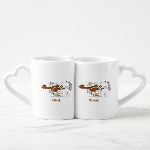 Funny running cool chicken cartoon illustration coffee mug set