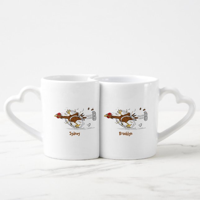 Funny running cool chicken cartoon illustration coffee mug set (Back Nesting)