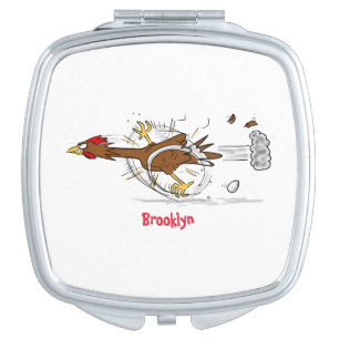 Funny running cool chicken cartoon illustration compact mirror