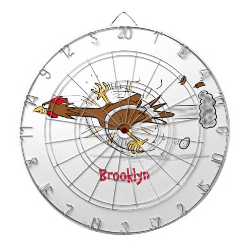 Funny running cool chicken cartoon illustration dart board