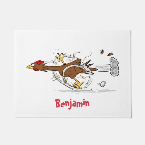 Funny running cool chicken cartoon illustration doormat