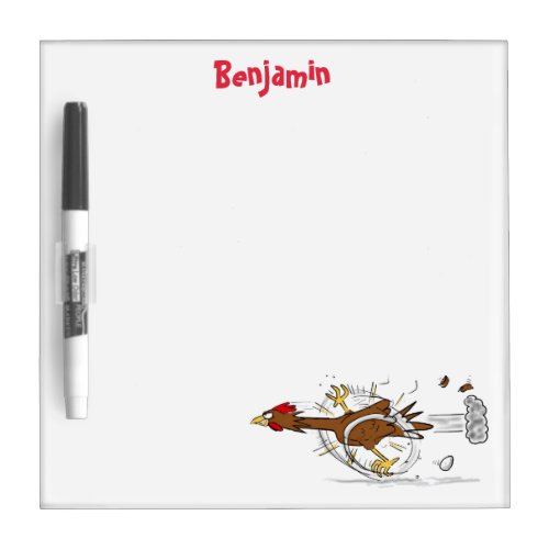 Funny running cool chicken cartoon illustration dry erase board