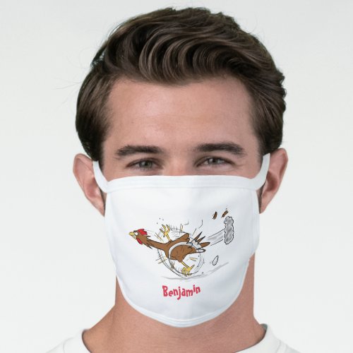 Funny running cool chicken cartoon illustration face mask